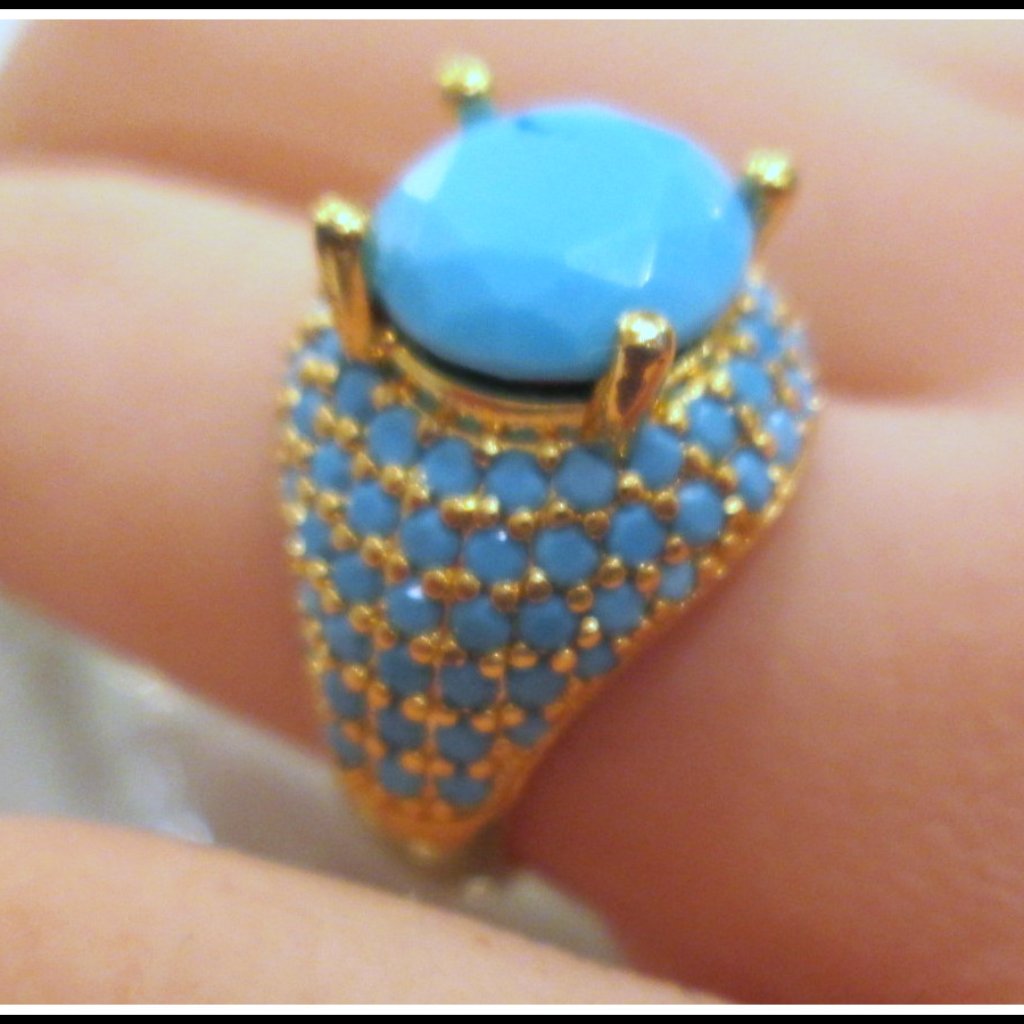 Turquoise Round Cut Gemstone Ladies Unique Ring Sizable